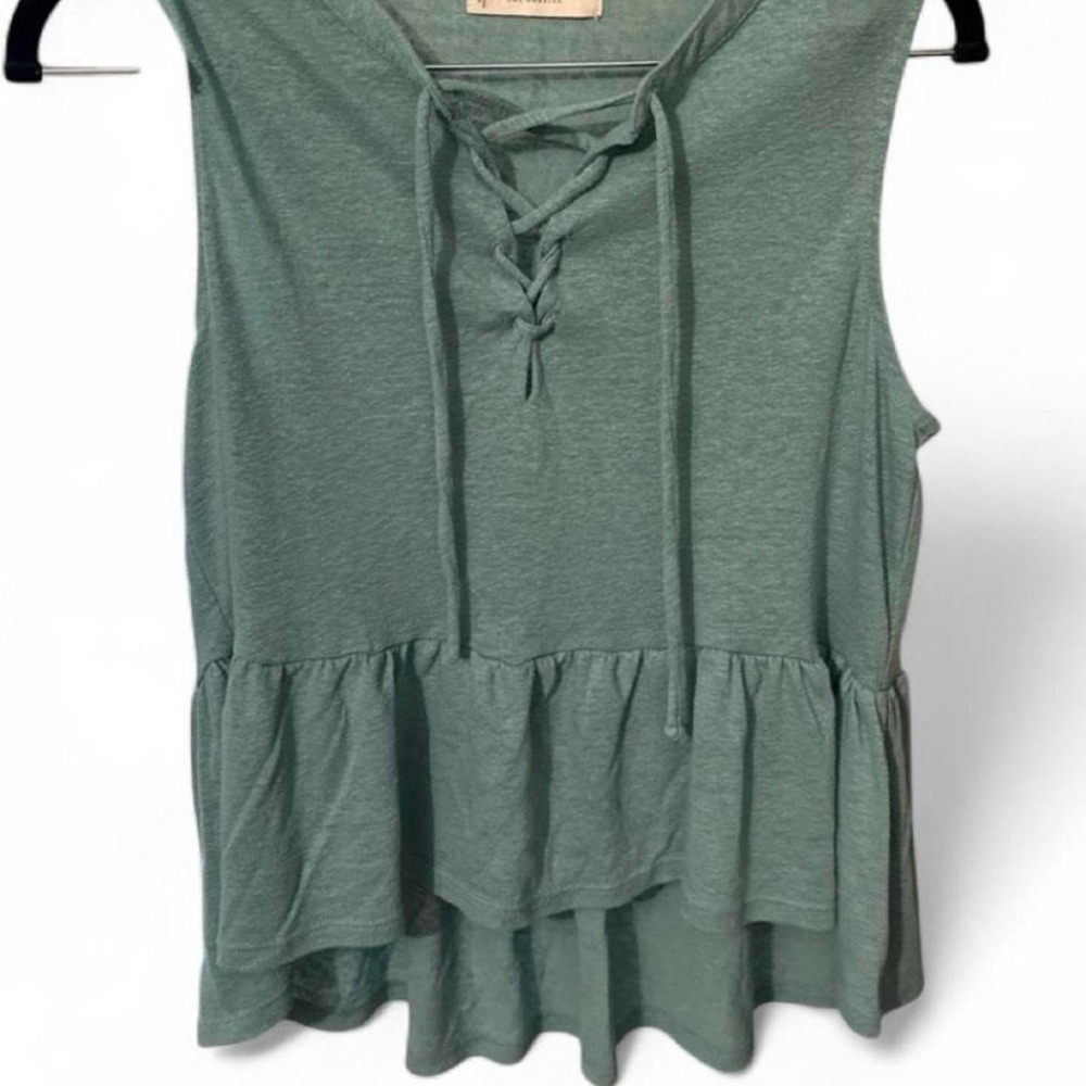 Lucky Brand teal lace-up ruffle tank.